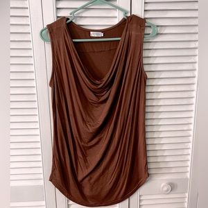 Qearal ladies top draped front sleeveless brown size medium